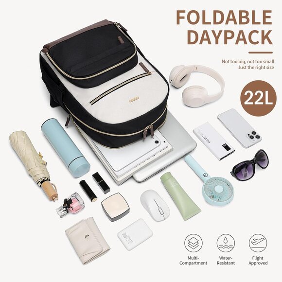 Women Black-Beige Computer Bag Casual Fits 16 Inch College Travel Backpacks - Picture 6 of 9